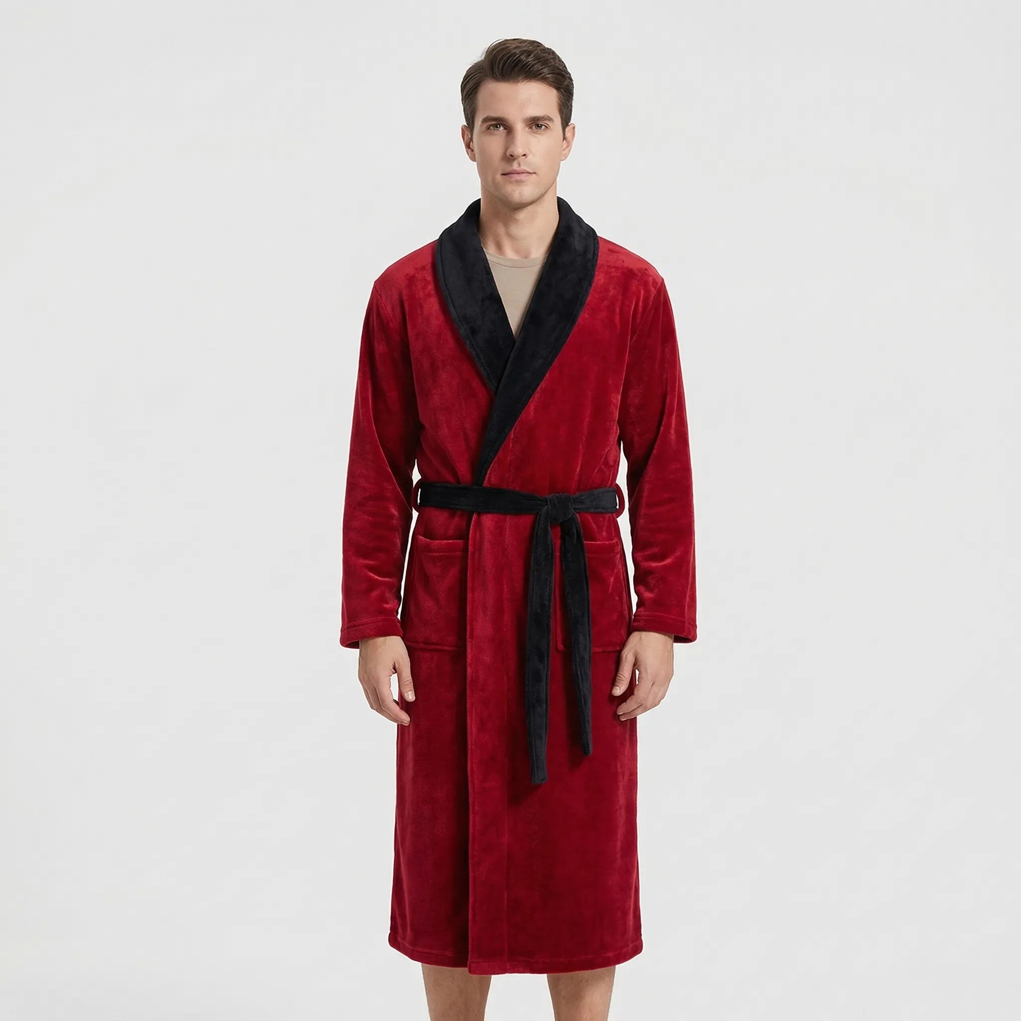 Men’s Hooded Kimono Dressing Gown with Contrast Trim — view 7