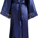 Women’s Long Satin-Finish Dressing Gown with Lace Trim — view 2