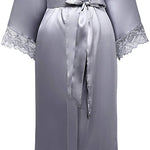 Women’s Long Satin-Finish Dressing Gown with Lace Trim — view 3