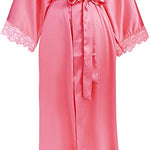 Women’s Long Satin-Finish Dressing Gown with Lace Trim — view 4
