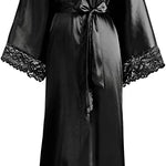 Women’s Long Satin-Finish Dressing Gown with Lace Trim — view 5