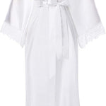 Women’s Long Satin-Finish Dressing Gown with Lace Trim — view 6