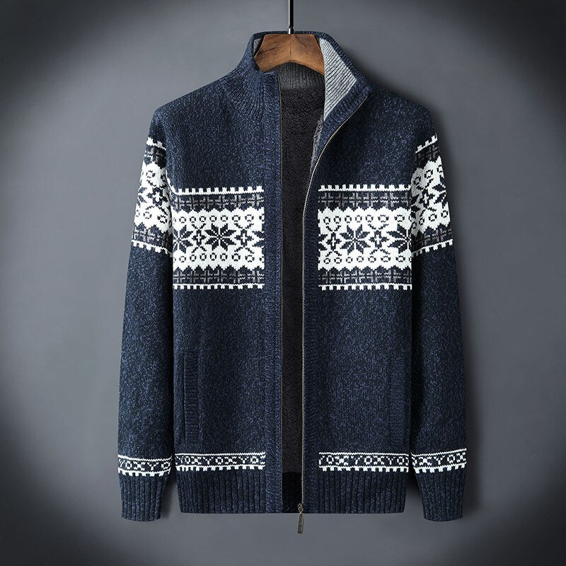 Men’s Nordic-Motif Zip-Front Fleece-Lined Cardigan — view 1