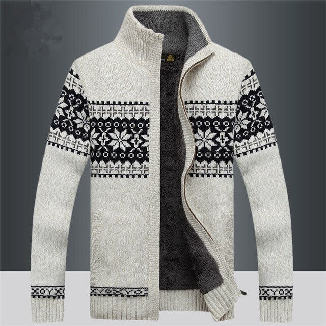 Men’s Nordic-Motif Zip-Front Fleece-Lined Cardigan — view 4