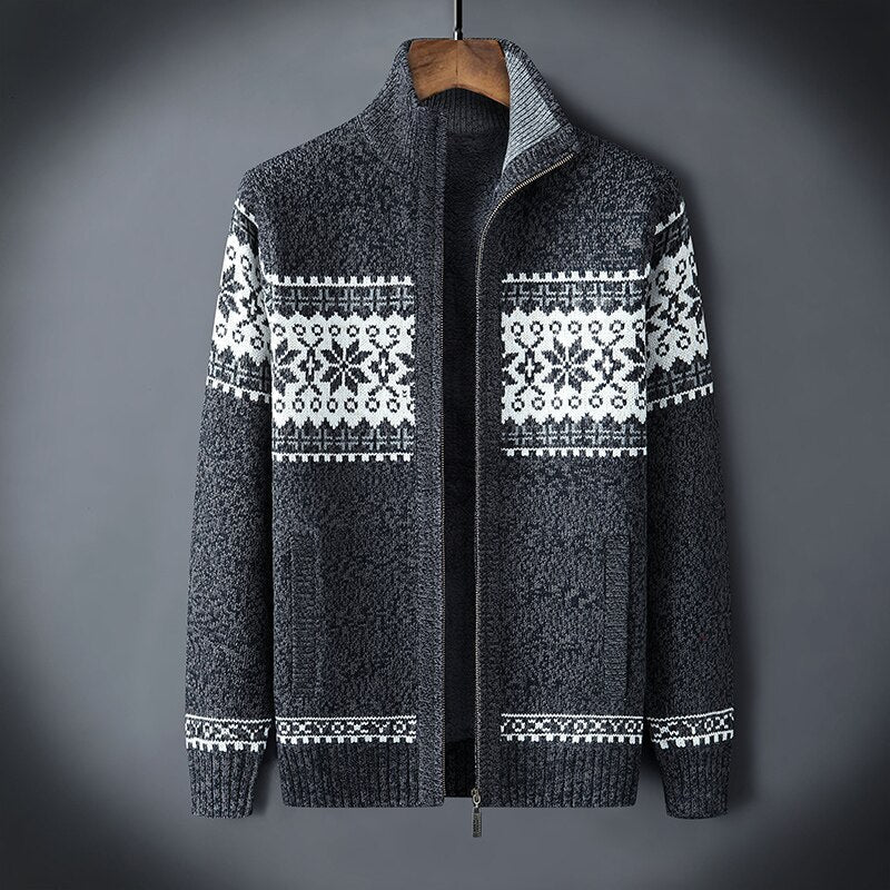 Men’s Nordic-Motif Zip-Front Fleece-Lined Cardigan — view 5
