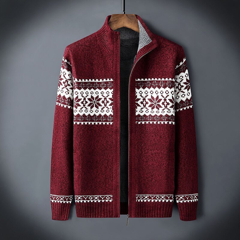 Men’s Nordic-Motif Zip-Front Fleece-Lined Cardigan — view 6