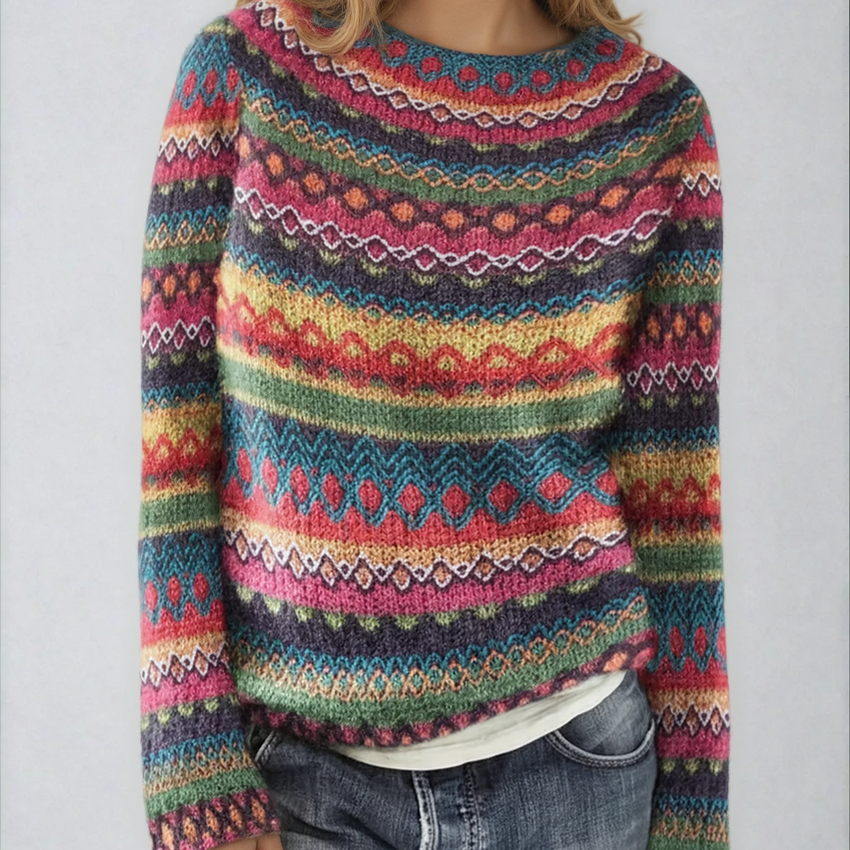 Women’s Fair Isle Pattern Crew-Neck Knitted Sweater — view 1