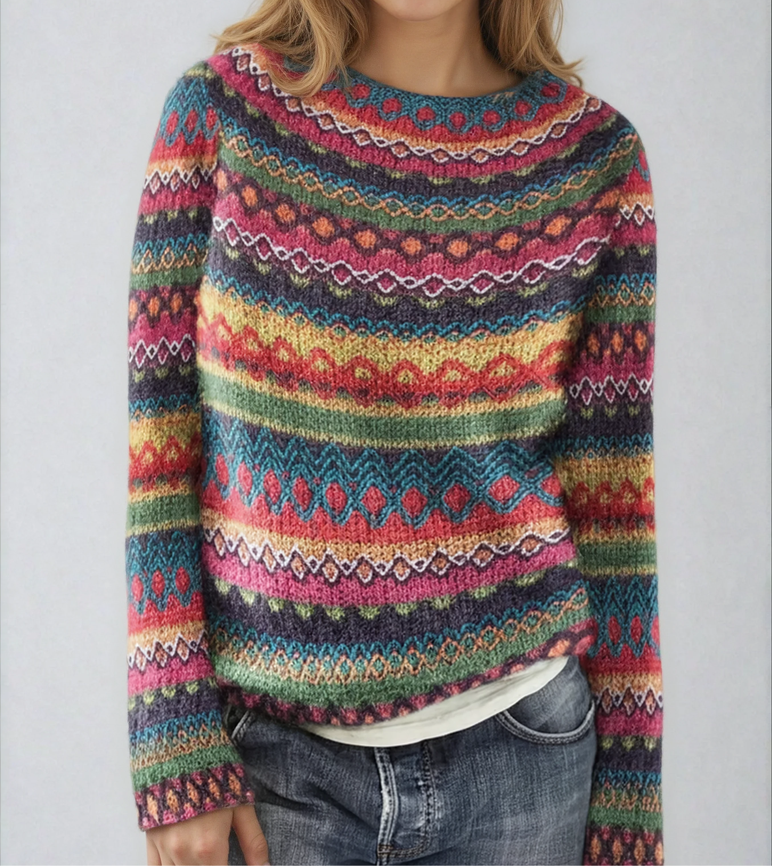 Women’s Fair Isle Pattern Crew-Neck Knitted Sweater — view 1