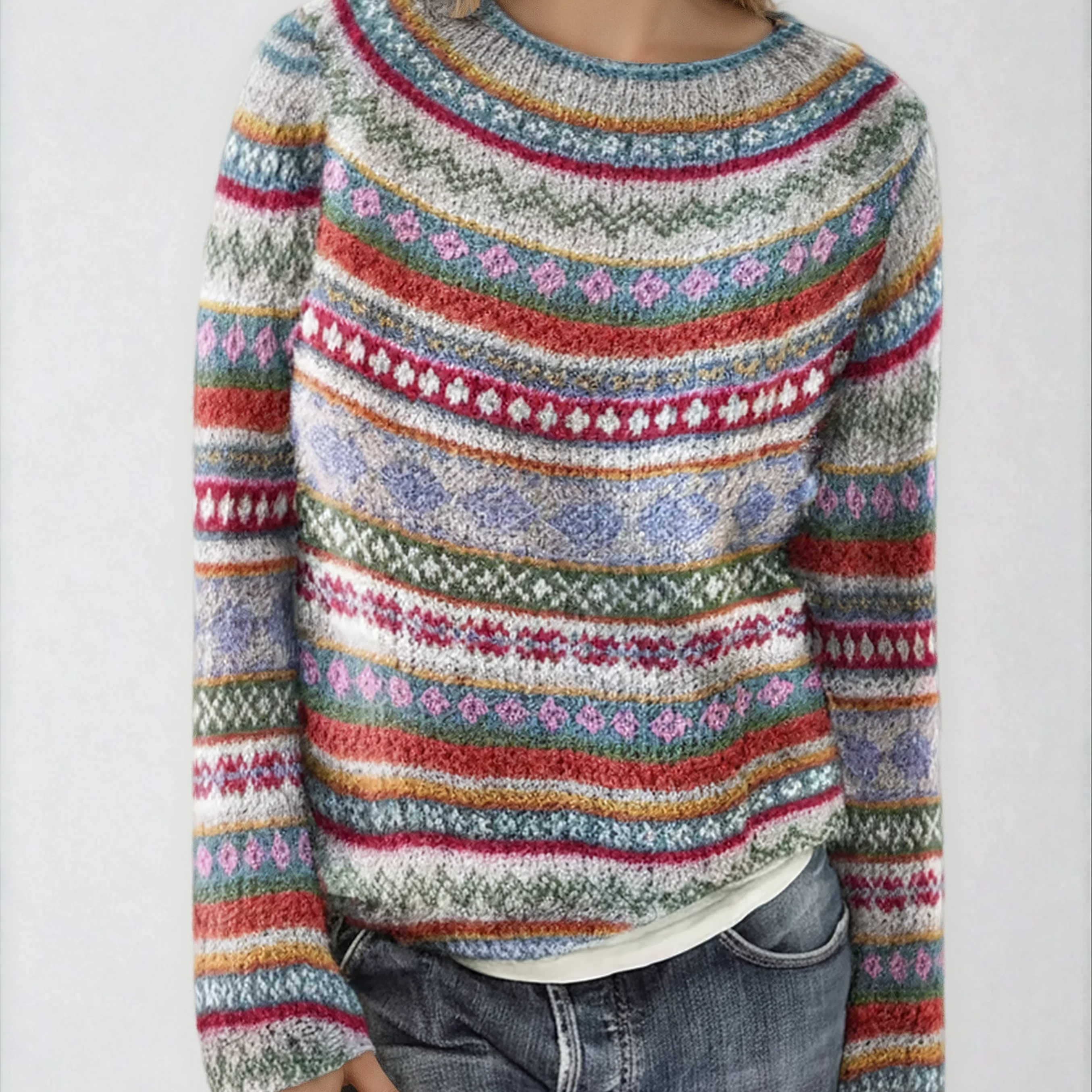 Women’s Fair Isle Pattern Crew-Neck Knitted Sweater — view 2
