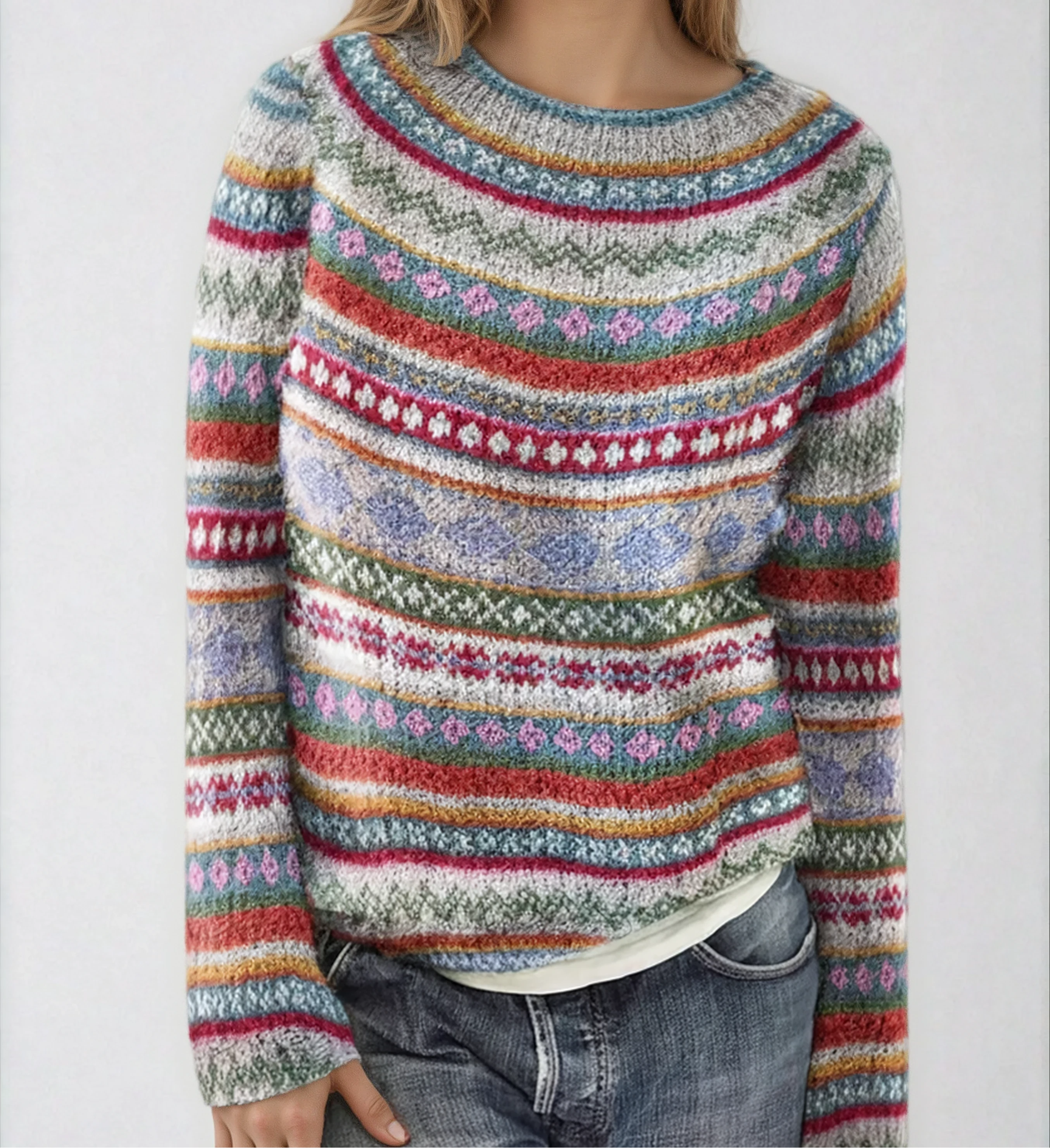 Women’s Fair Isle Pattern Crew-Neck Knitted Sweater — view 2