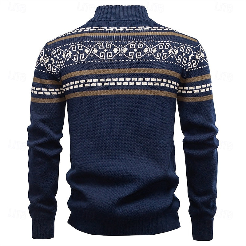Fair Isle Zip-Up Cardigan with Stand Collar — view 2