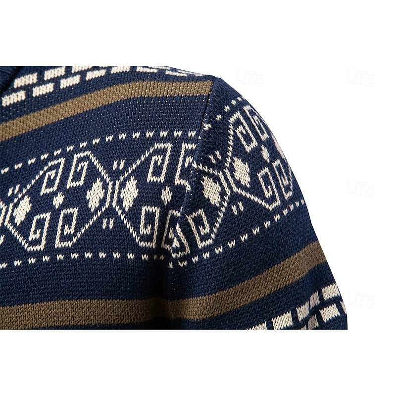 Fair Isle Zip-Up Cardigan with Stand Collar — view 4