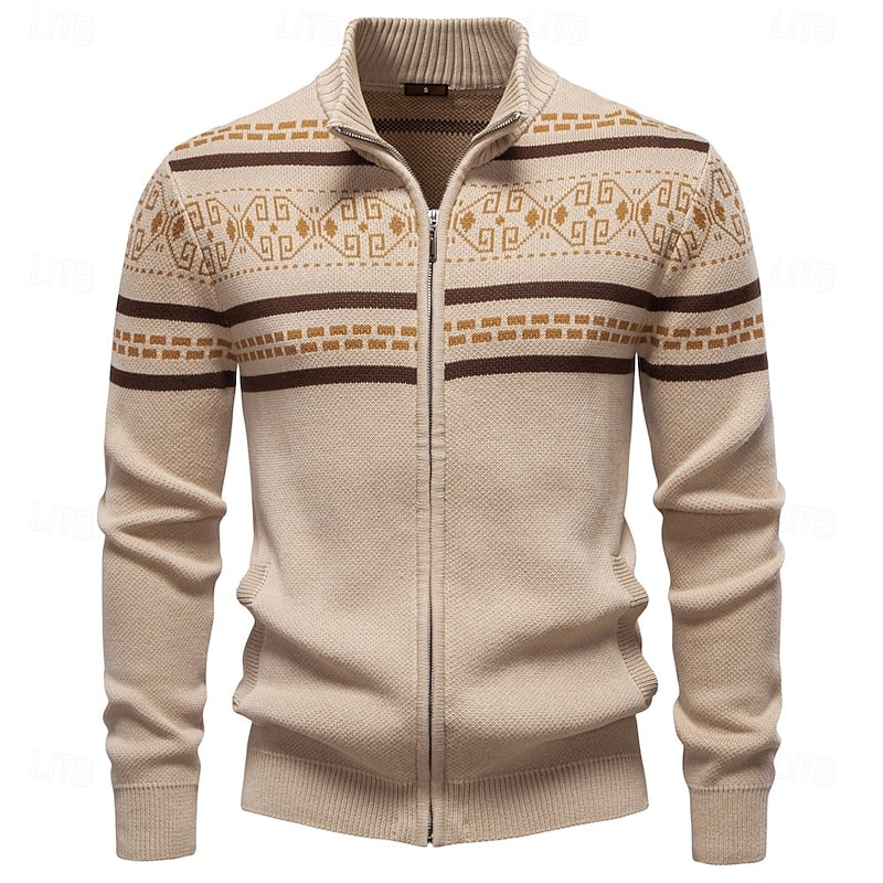 Fair Isle Zip-Up Cardigan with Stand Collar — view 9