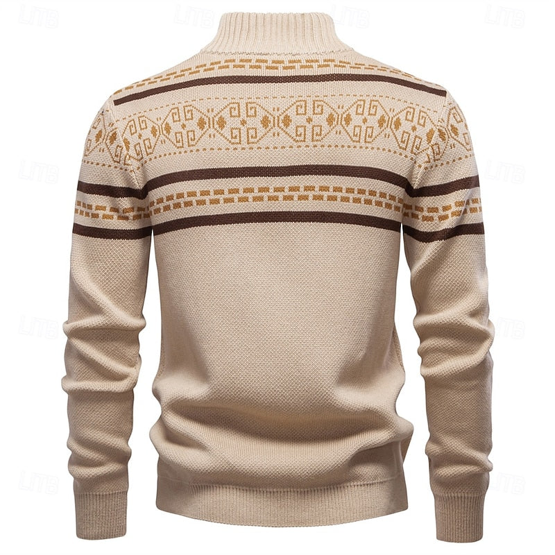 Fair Isle Zip-Up Cardigan with Stand Collar — view 10