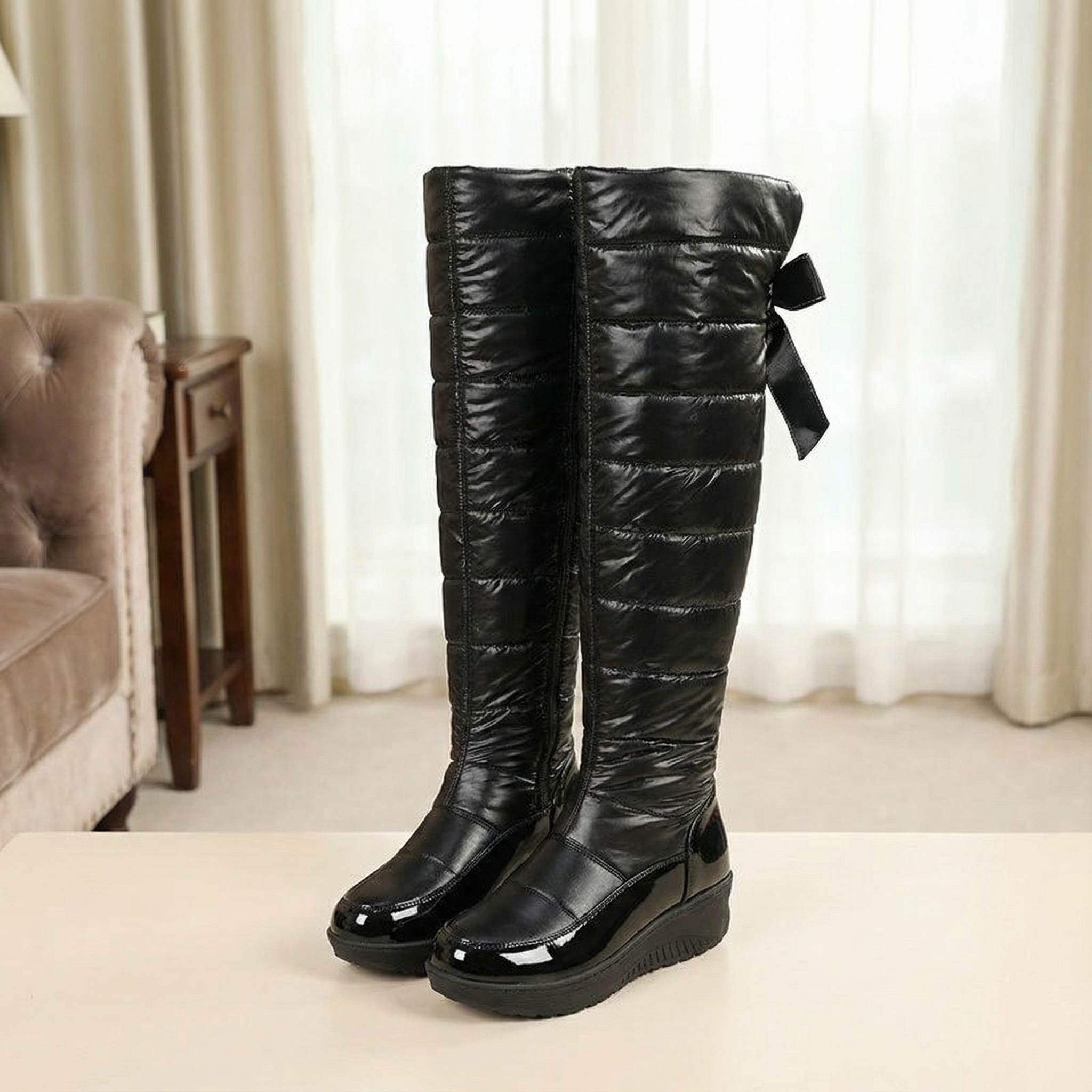 Women’s Quilted Over-the-Knee Boots with Fleece Lining — view 1