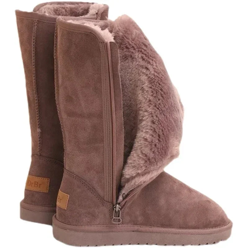 Women’s Knee-High Leather Snow Boots with Fur Lining — view 1