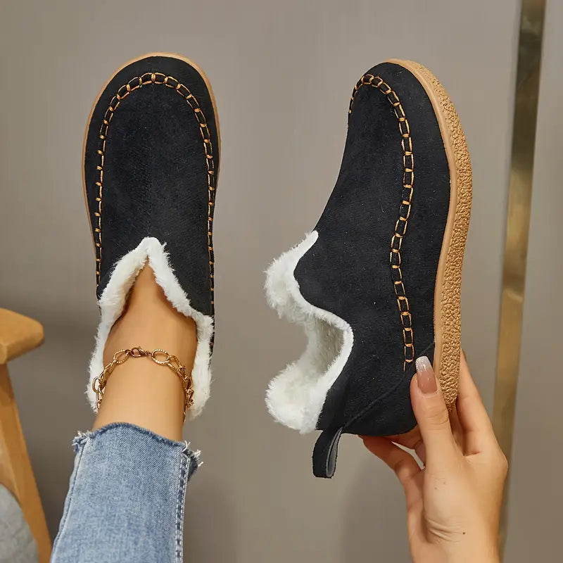 Faux Fur-Lined Slip-On Ankle Boots with Moccasin Stitching — view 2