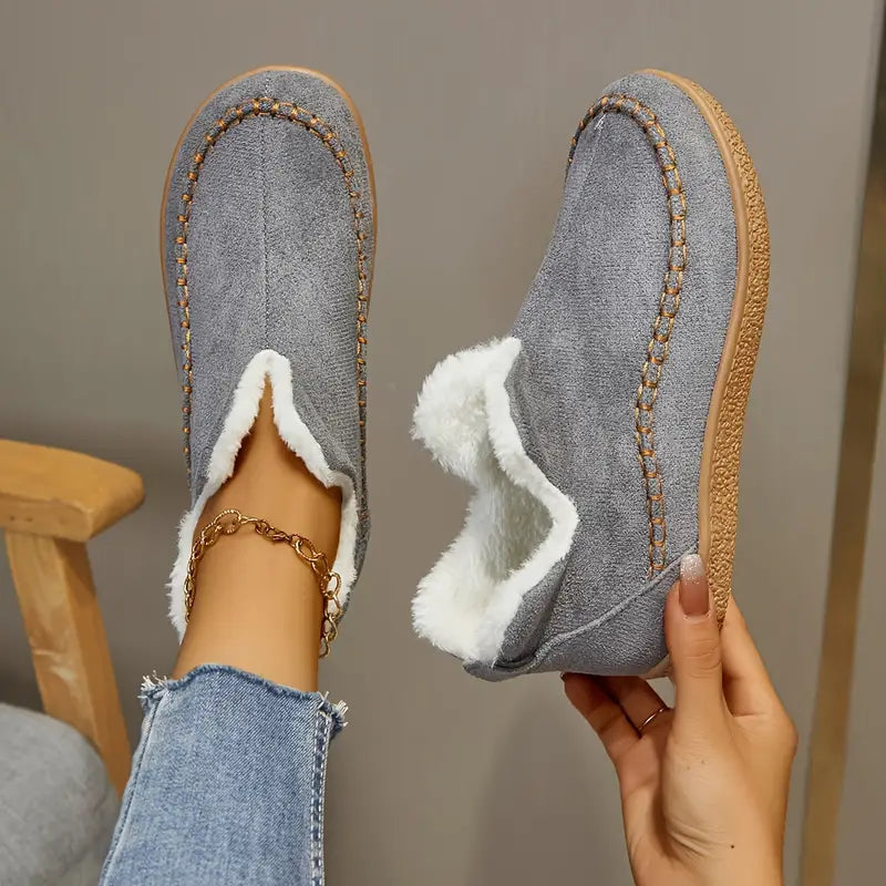 Faux Fur-Lined Slip-On Ankle Boots with Moccasin Stitching — view 3