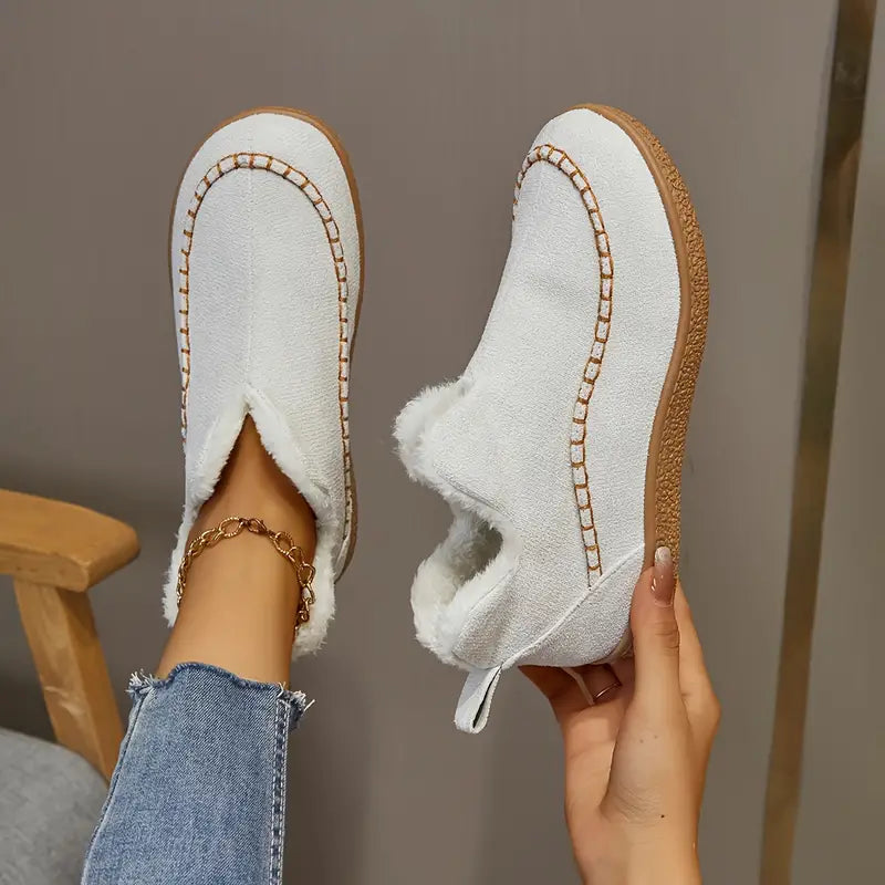 Faux Fur-Lined Slip-On Ankle Boots with Moccasin Stitching — view 4