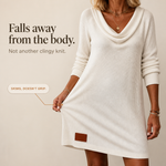 Long-Sleeved Cowl-Neck Ribbed Knit Dress — view 6