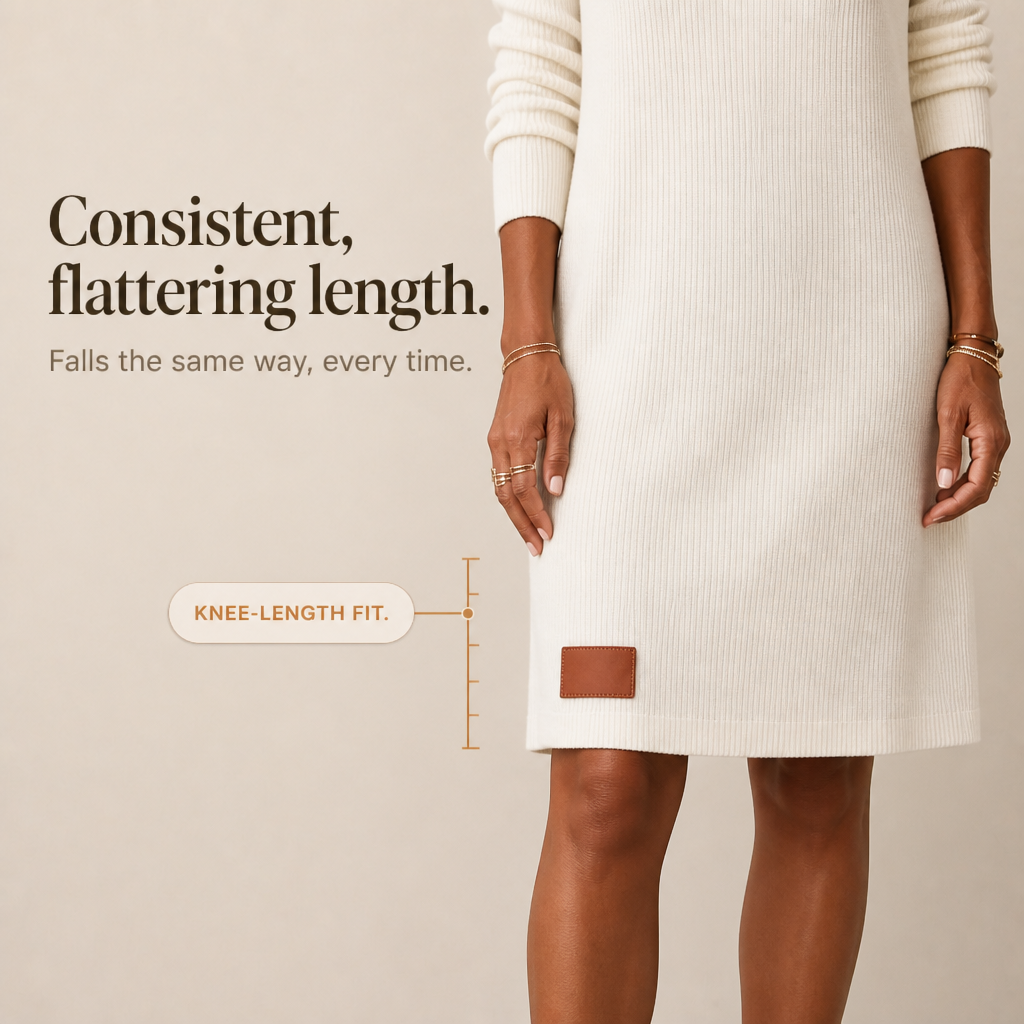 Long-Sleeved Cowl-Neck Ribbed Knit Dress — view 8