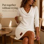 Long-Sleeved Cowl-Neck Ribbed Knit Dress — view 10