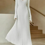 Ribbed Knit Maxi Dress with V-Neck and Flared Cuffs — view 1