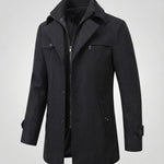 Men’s Textured Thigh-Length Coat with Layered Collar — view 2