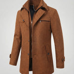 Men’s Textured Thigh-Length Coat with Layered Collar — view 4