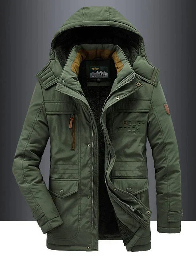 Men’s Military-Style Parka with Fur-Lined Hood — view 1