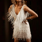 Sequin Fringe Mini Dress with V-Neck — view 1