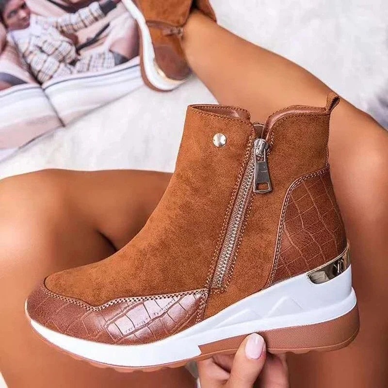 Women’s Fleece-Lined Wedge Ankle Boots with Side Zip — view 1
