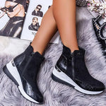 Women’s Fleece-Lined Wedge Ankle Boots with Side Zip — view 3
