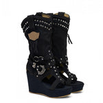 Women’s Knee-High Studded Western Wedge Boots — view 1