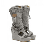 Women’s Knee-High Studded Western Wedge Boots — view 2