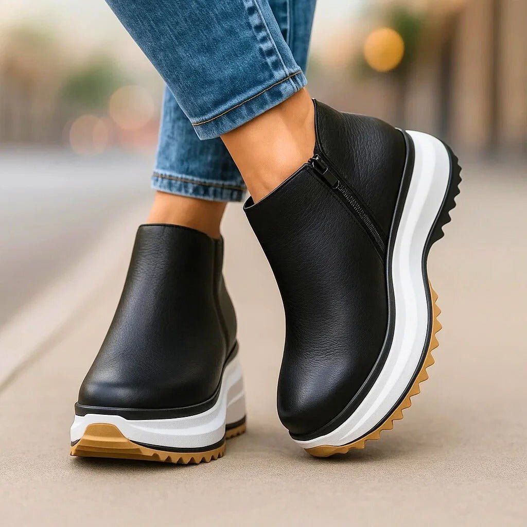 Women’s Leather-Look Platform Wedge Ankle Boots — view 3