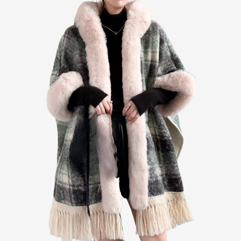 Women’s Open-Front Cape Coat with Faux-Fur-Style Trim — view 2