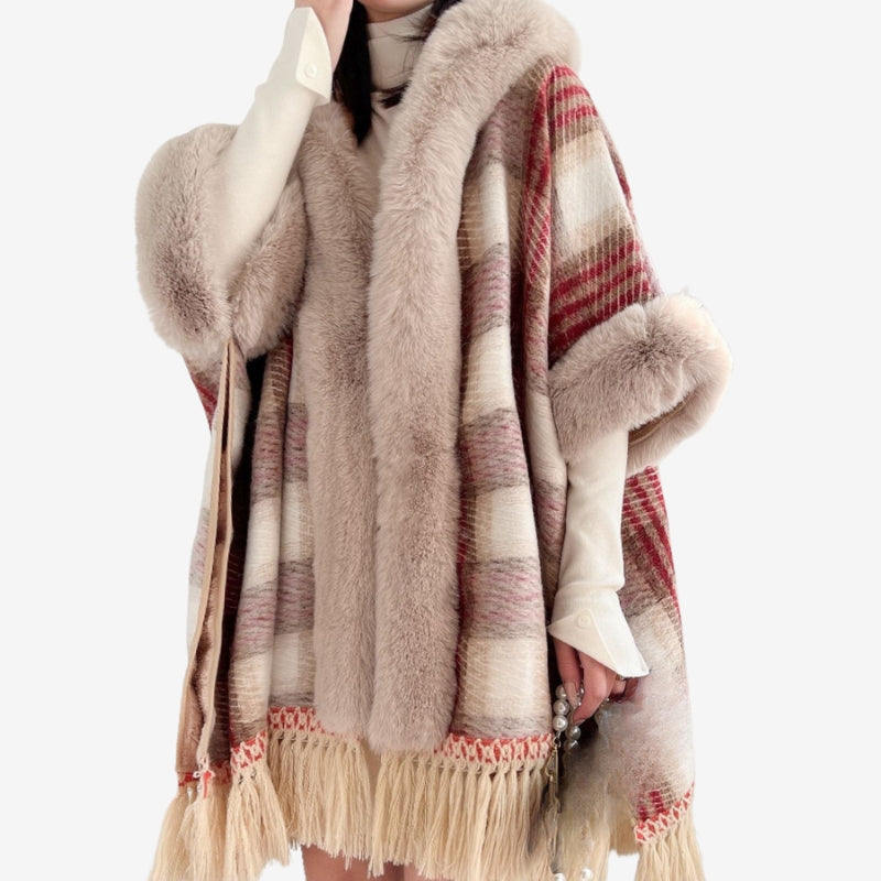 Women’s Open-Front Cape Coat with Faux-Fur-Style Trim — view 3