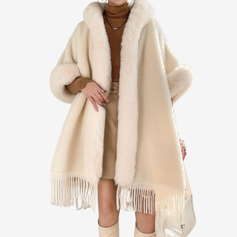 Women’s Open-Front Cape Coat with Faux-Fur-Style Trim — view 4