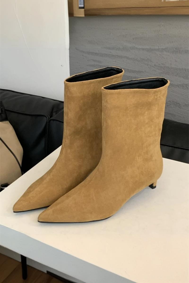 Women's Pointed-Toe Suede-Look Ankle Boots with Low Heel — view 1