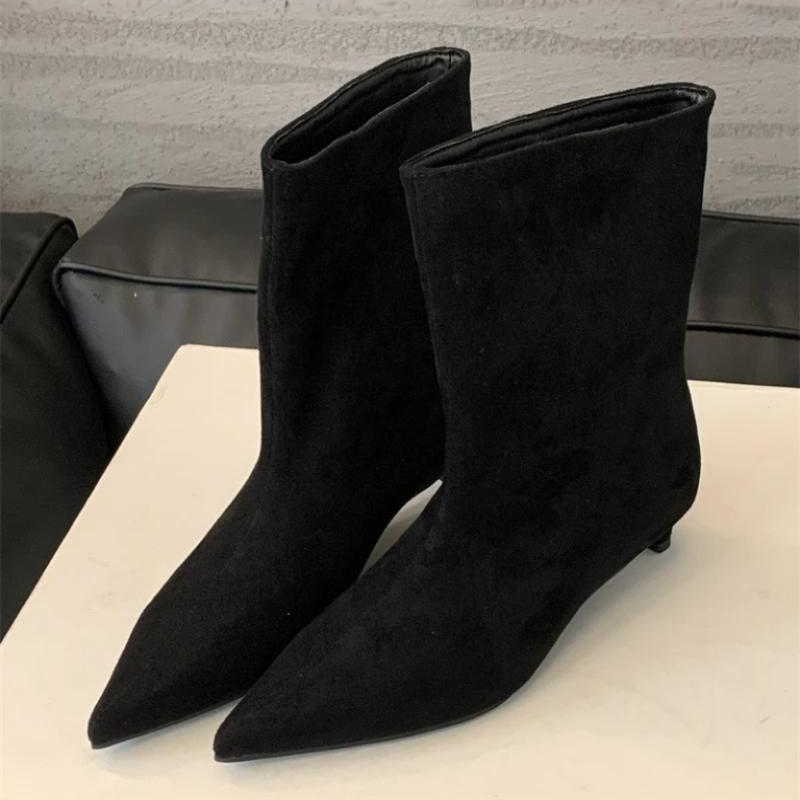 Women's Pointed-Toe Suede-Look Ankle Boots with Low Heel — view 2