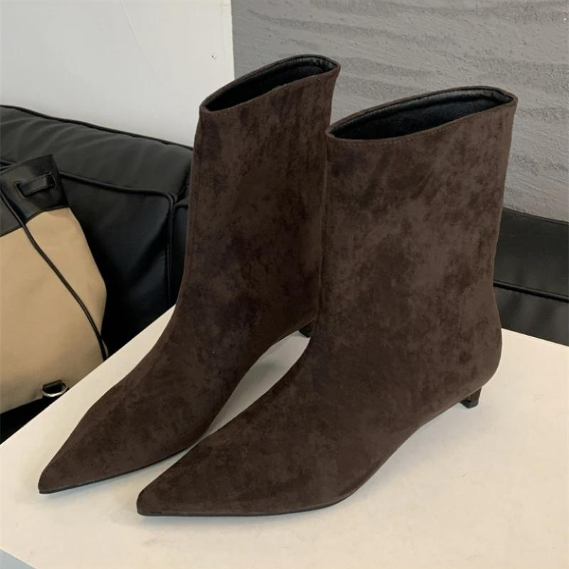 Women's Pointed-Toe Suede-Look Ankle Boots with Low Heel — view 3
