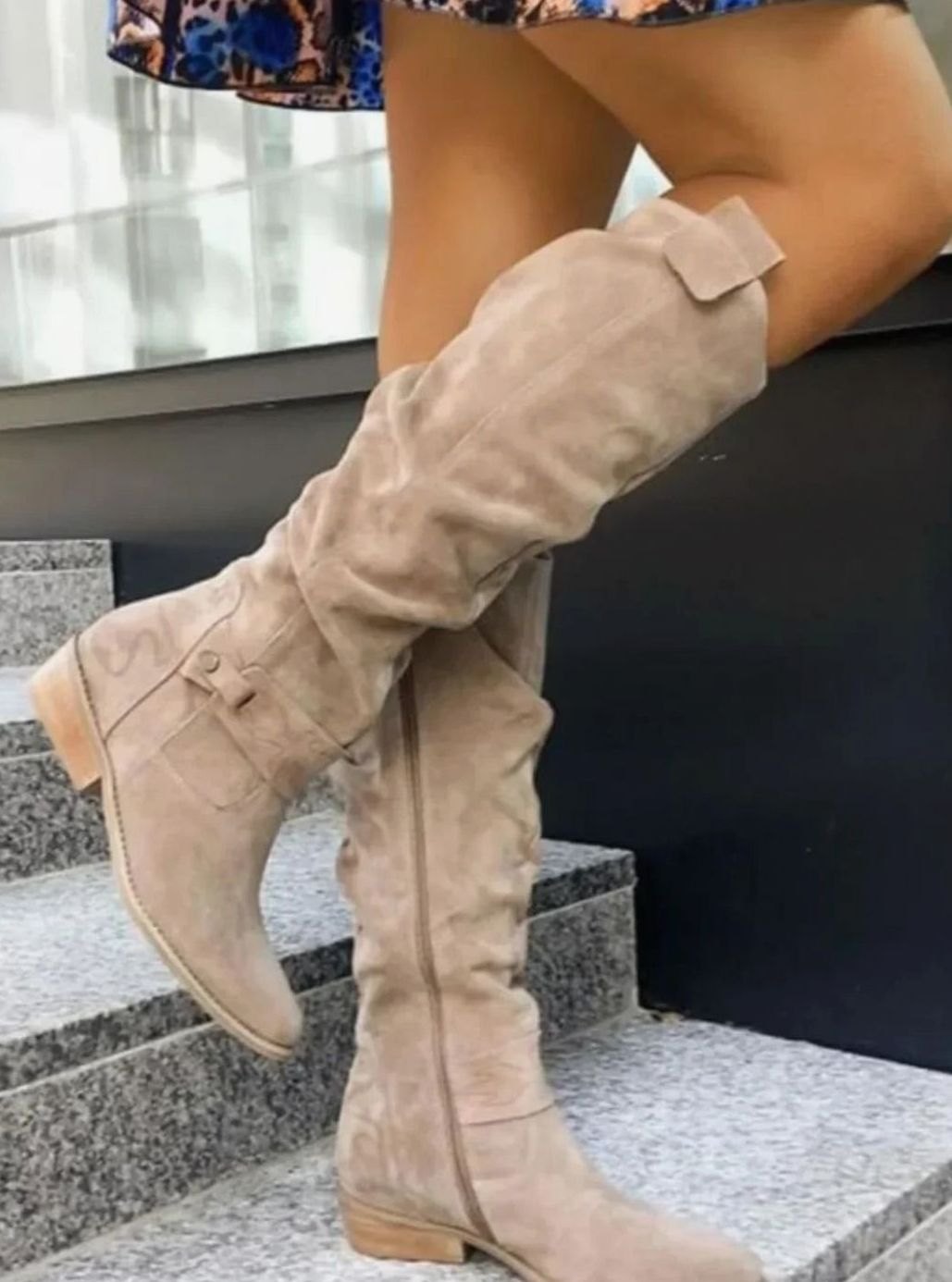 Women's Slouchy Suede-Look Knee-High Boots with Buckle Strap — view 1