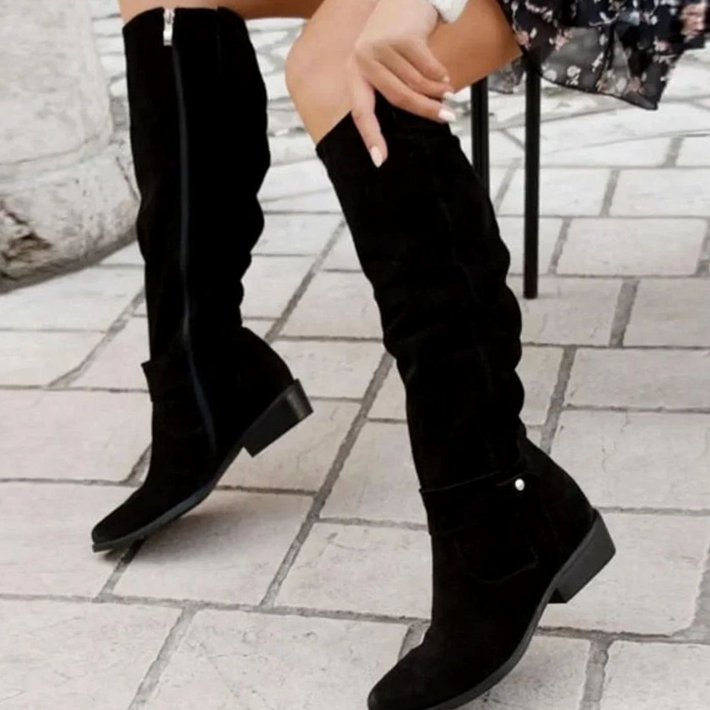 Women's Slouchy Suede-Look Knee-High Boots with Buckle Strap — view 4