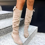 Women's Slouchy Suede-Look Knee-High Boots with Buckle Strap — view 7