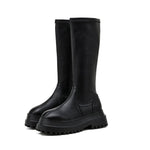 Women's Black Knee-High Platform Boots with Lug Sole — view 1