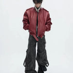 Men’s Faux-Leather Bomber Jacket with Fur-Trimmed Hood — view 4