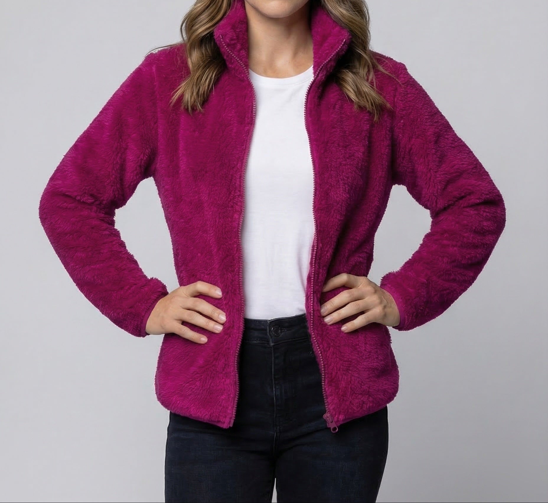 Women’s Plush Fleece Jacket with High Collar and Full Zip — view 9