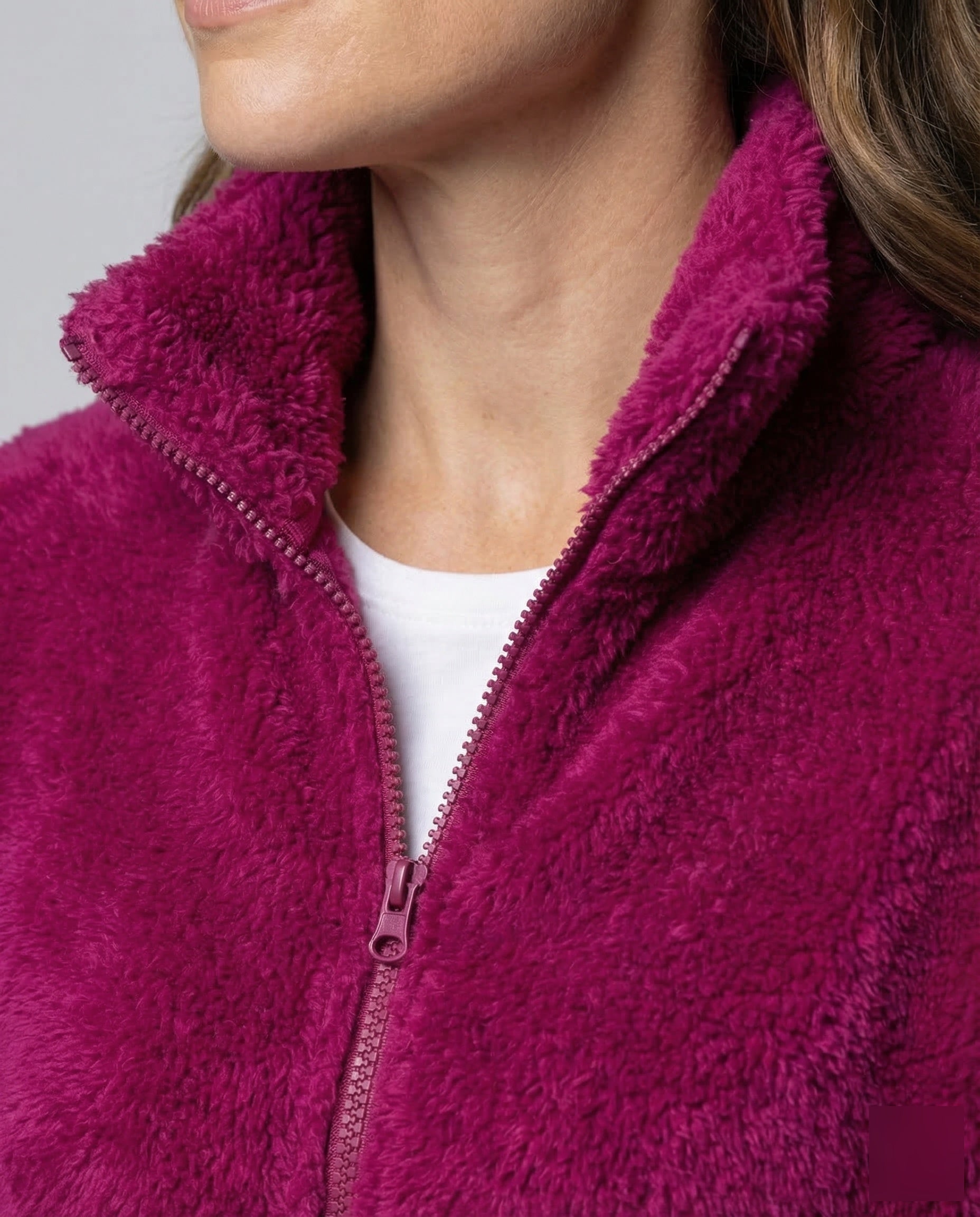 Women’s Plush Fleece Jacket with High Collar and Full Zip — view 10