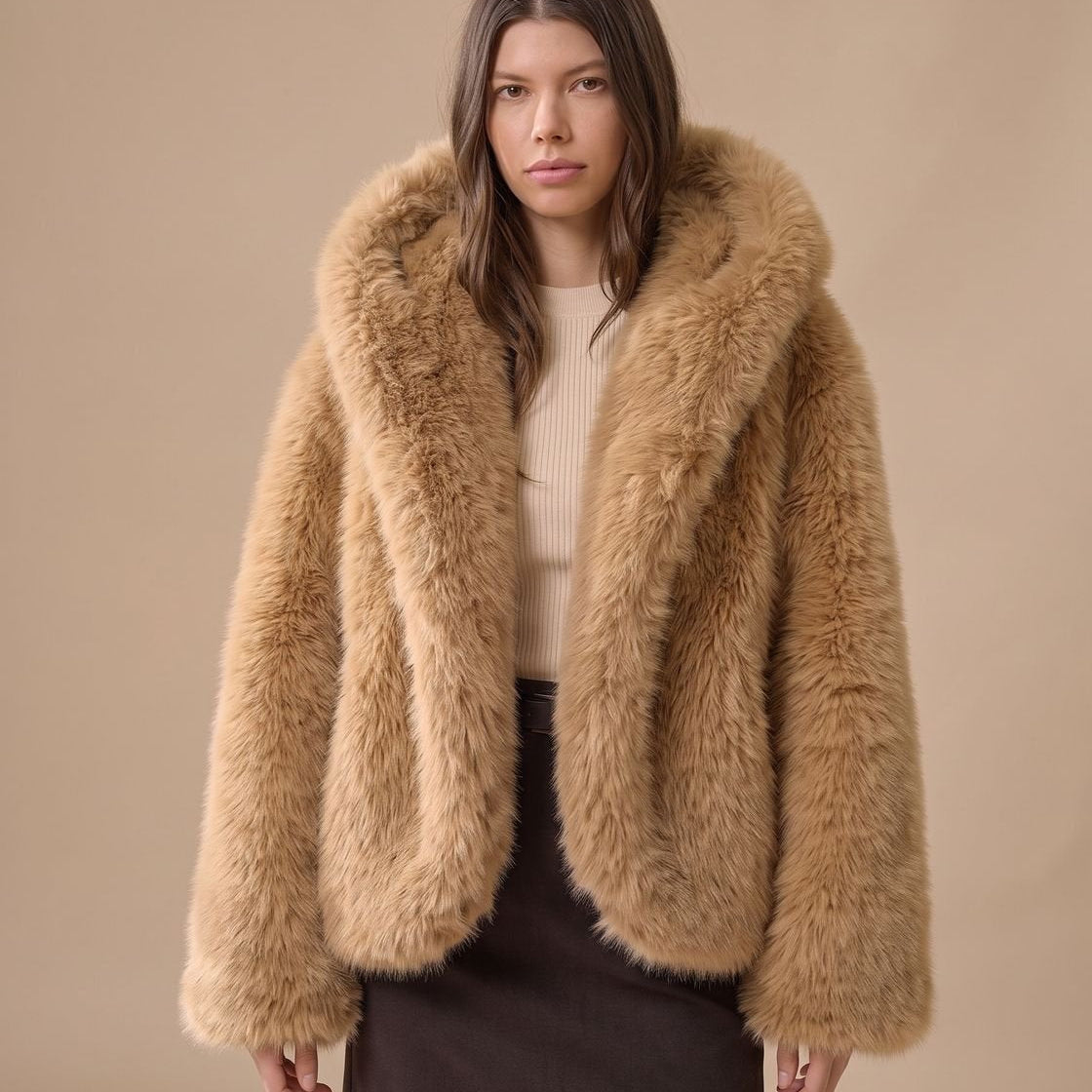 Women's Oversized Hooded Faux-Fur Coat — view 1
